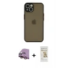 MARSİLYAN™- iPhone 13 Mini Kılıf Ahenk Çizgi Serisi - Siyah Mat Seramik Nano Ekran Koruyucu + Raze Metal Kamera Lens - PE