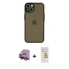 MARSİLYAN™- iPhone 13 Mini Kılıf Ahenk Çizgi Serisi - Siyah Mat Seramik Nano Ekran Koruyucu + Raze Metal Kamera Lens - KI