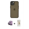 MARSİLYAN™- iPhone 13 Mini Kılıf Ahenk Çizgi Serisi - Siyah Mat Seramik Nano Ekran Koruyucu + Raze Metal Kamera Lens - SH