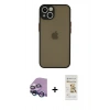 MARSİLYAN™- iPhone 13 Mini Kılıf Ahenk Çizgi Serisi - Siyah Mat Seramik Nano Ekran Koruyucu + Raze Metal Kamera Lens - MI