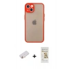 MARSİLYAN™- iPhone 13 Mini Kılıf Ahenk Çizgi Serisi - Siyah Mat Seramik Nano Ekran Koruyucu + Renkli Kamera Lens Koruma Cam - TU