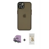 MARSİLYAN™- iPhone 13 Mini Kılıf Ahenk Çizgi Serisi - Siyah Mat Seramik Nano Ekran Koruyucu + Raze Metal Kamera Lens - YL
