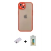 MARSİLYAN™- iPhone 13 Mini Kılıf Ahenk Çizgi Serisi - Siyah Polymer Nano Ekran Koruyucu + Renkli Kamera Lens Koruma Cam - SI