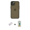 MARSİLYAN™- iPhone 13 Mini Kılıf Ahenk Çizgi Serisi - Siyah Polymer Nano Ekran Koruyucu + Renkli Kamera Lens Koruma Cam - PE