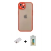 MARSİLYAN™- iPhone 13 Mini Kılıf Ahenk Çizgi Serisi - Siyah Polymer Nano Ekran Koruyucu + Renkli Kamera Lens Koruma Cam - TU