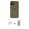 MARSİLYAN™- iPhone 13 Mini Kılıf Ahenk Çizgi Serisi - Siyah Polymer Nano Ekran Koruyucu + Renkli Kamera Lens Koruma Cam - YL