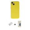 MARSİLYAN™- iPhone 13 Mini Kılıf Ahenk Serisi - Siyah 6D Mat Seramik Hayalet Nano Ekran Koruyucu + Renkli Kamera Lens Koruma Cam - PE