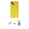 MARSİLYAN™- iPhone 13 Mini Kılıf Ahenk Serisi - Siyah 6D Mat Seramik Hayalet Nano Ekran Koruyucu + Renkli Kamera Lens Koruma Cam - SI