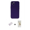 MARSİLYAN™- iPhone 13 Mini Kılıf Ahenk Serisi - Siyah Mat Seramik Nano Ekran Koruyucu + Renkli Kamera Lens Koruma Cam - PE