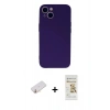MARSİLYAN™- iPhone 13 Mini Kılıf Ahenk Serisi - Siyah Mat Seramik Nano Ekran Koruyucu + Turuncu Renkli Kamera Lens Koruma Cam