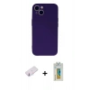MARSİLYAN™- iPhone 13 Mini Kılıf Ahenk Serisi - Siyah Polymer Nano Ekran Koruyucu + Renkli Kamera Lens Koruma Cam - PE