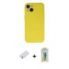 MARSİLYAN™- iPhone 13 Mini Kılıf Ahenk Serisi - Siyah Polymer Nano Ekran Koruyucu + Renkli Kamera Lens Koruma Cam - PE