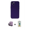 MARSİLYAN™- iPhone 13 Mini Kılıf Ahenk Serisi - Siyah Polymer Nano Ekran Koruyucu + Raze Metal Kamera Lens - SH
