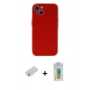 MARSİLYAN™- iPhone 13 Mini Kılıf Ahenk Serisi - Siyah Polymer Nano Ekran Koruyucu + Renkli Kamera Lens Koruma Cam - SI