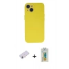 MARSİLYAN™- iPhone 13 Mini Kılıf Ahenk Serisi - Siyah Polymer Nano Ekran Koruyucu + Renkli Kamera Lens Koruma Cam - SI