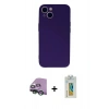 MARSİLYAN™- iPhone 13 Mini Kılıf Ahenk Serisi - Siyah Polymer Nano Ekran Koruyucu + Yeşil Raze Metal Kamera Lens