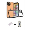 MARSİLYAN™- iPhone 13 Mini Kılıf Nova Asil Özel Seri - Siyah Bilvis Hayalet Cam Ekran Koruyucu + Pembe Renkli Kamera Lens Koruma Cam