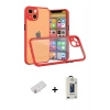 MARSİLYAN™- iPhone 13 Mini Kılıf Nova Asil Özel Seri - Siyah Bilvis Hayalet Cam Ekran Koruyucu + Turuncu Renkli Kamera Lens Koruma Cam