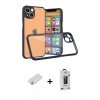 MARSİLYAN™- iPhone 13 Mini Kılıf Nova Asil Özel Seri - Siyah Bilvis Hayalet Cam Ekran Koruyucu + Turuncu Renkli Kamera Lens Koruma Cam