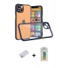 MARSİLYAN™- iPhone 13 Mini Kılıf Nova Asil Özel Seri - Siyah Polymer Nano Ekran Koruyucu + Renkli Kamera Lens Koruma Cam - SI
