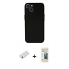MARSİLYAN™- iPhone 13 Mini Kılıf Yadigar Yansıma Serisi - Siyah 6D Mat Seramik Hayalet Nano Ekran Koruyucu + Renkli Kamera Lens Koruma Cam - PE