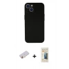 MARSİLYAN™- iPhone 13 Mini Kılıf Yadigar Yansıma Serisi - Siyah 6D Mat Seramik Hayalet Nano Ekran Koruyucu + Sarı Renkli Kamera Lens Koruma Cam