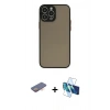 MARSİLYAN™- iPhone 13 Pro Kılıf Ahenk Çizgi Serisi - Siyah 3D Antistatik Seramik Nano Ekran Koruyucu + Renkli Kamera Lens Koruma Cam - TU