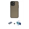 MARSİLYAN™- iPhone 13 Pro Kılıf Ahenk Çizgi Serisi - Siyah 3D Antistatik Seramik Nano Ekran Koruyucu + Renkli Kamera Lens Koruma Cam - YL