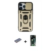 MARSİLYAN™- iPhone 13 Pro Kılıf Ahenk Klasik - Şeffaf 360 Full Body Arka Koruyucu + Renkli Kamera Lens Koruma Cam - SI