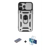 MARSİLYAN™- iPhone 13 Pro Kılıf Ahenk Klasik - Siyah 3D Antistatik Seramik Nano Ekran Koruyucu + Renkli Kamera Lens Koruma Cam - SI