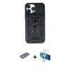 MARSİLYAN™- iPhone 13 Pro Kılıf Ahenk Klasik - Siyah 3D Antistatik Seramik Nano Ekran Koruyucu + Renkli Kamera Lens Koruma Cam - SI