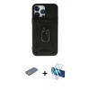 MARSİLYAN™- iPhone 13 Pro Kılıf Ahenk Klasik - Siyah 3D Antistatik Seramik Nano Ekran Koruyucu + Renkli Kamera Lens Koruma Cam - SI