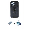 MARSİLYAN™- iPhone 13 Pro Kılıf Ahenk Klasik - Siyah 3D Antistatik Seramik Nano Ekran Koruyucu + Shine Kamera Lens Koruma Cam - PE