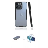MARSİLYAN™- iPhone 13 Pro Kılıf Atlas Asil Serisi - Siyah 3D Antistatik Seramik Nano Ekran Koruyucu + Renkli Kamera Lens Koruma Cam - SI