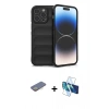 MARSİLYAN™- iPhone 13 Pro Kılıf Atlas Koleksiyonu - Siyah 3D Antistatik Seramik Nano Ekran Koruyucu + Renkli Kamera Lens Koruma Cam - SI