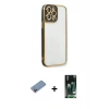 MARSİLYAN™- iPhone 13 Pro Kılıf Çekirdek Klasik Serisi - Şeffaf 360 Full Body Arka Koruyucu + Shine Kamera Lens Koruma Cam - PE