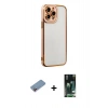 MARSİLYAN™- iPhone 13 Pro Kılıf Çekirdek Klasik Serisi - Şeffaf 360 Full Body Arka Koruyucu + Shine Kamera Lens Koruma Cam - PE