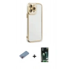 MARSİLYAN™- iPhone 13 Pro Kılıf Çekirdek Klasik Serisi - Şeffaf 360 Full Body Arka Koruyucu + Shine Kamera Lens Koruma Cam - PE