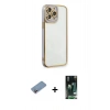 MARSİLYAN™- iPhone 13 Pro Kılıf Çekirdek Klasik Serisi - Şeffaf 360 Full Body Arka Koruyucu + Shine Kamera Lens Koruma Cam - PE