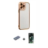 MARSİLYAN™- iPhone 13 Pro Kılıf Çekirdek Klasik Serisi - Şeffaf 360 Full Body Arka Koruyucu + Renkli Kamera Lens Koruma Cam - YL