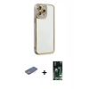 MARSİLYAN™- iPhone 13 Pro Kılıf Çekirdek Klasik Serisi - Şeffaf 360 Full Body Arka Koruyucu + Renkli Kamera Lens Koruma Cam - YL
