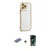 MARSİLYAN™- iPhone 13 Pro Kılıf Çekirdek Klasik Serisi - Şeffaf 360 Full Body Arka Koruyucu + Renkli Kamera Lens Koruma Cam - YL