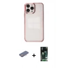 MARSİLYAN™- iPhone 13 Pro Kılıf Doruk Doku Prime - Şeffaf 360 Full Body Arka Koruyucu + Renkli Kamera Lens Koruma Cam - PE
