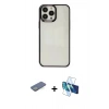 MARSİLYAN™- iPhone 13 Pro Kılıf Doruk Doku Prime - Siyah 3D Antistatik Seramik Nano Ekran Koruyucu + Renkli Kamera Lens Koruma Cam - YL