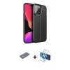 MARSİLYAN™- iPhone 13 Pro Kılıf Doruk Klasik Özel Seri - Siyah 3D Antistatik Seramik Nano Ekran Koruyucu + Renkli Kamera Lens Koruma Cam - SI