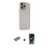 MARSİLYAN™- iPhone 13 Pro Kılıf Eksen Doku Prime - Şeffaf 360 Full Body Arka Koruyucu + Renkli Kamera Lens Koruma Cam - SI