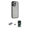 MARSİLYAN™- iPhone 13 Pro Kılıf Eksen Doku Prime - Şeffaf 360 Full Body Arka Koruyucu + Renkli Kamera Lens Koruma Cam - SI