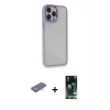 MARSİLYAN™- iPhone 13 Pro Kılıf Eksen Doku Prime - Şeffaf 360 Full Body Arka Koruyucu + Renkli Kamera Lens Koruma Cam - TU