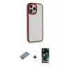 MARSİLYAN™- iPhone 13 Pro Kılıf Eksen Doku Prime - Şeffaf 360 Full Body Arka Koruyucu + Shine Kamera Lens Koruma Cam - PE