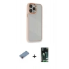 MARSİLYAN™- iPhone 13 Pro Kılıf Eksen Doku Prime - Şeffaf 360 Full Body Arka Koruyucu + Shine Kamera Lens Koruma Cam - PE